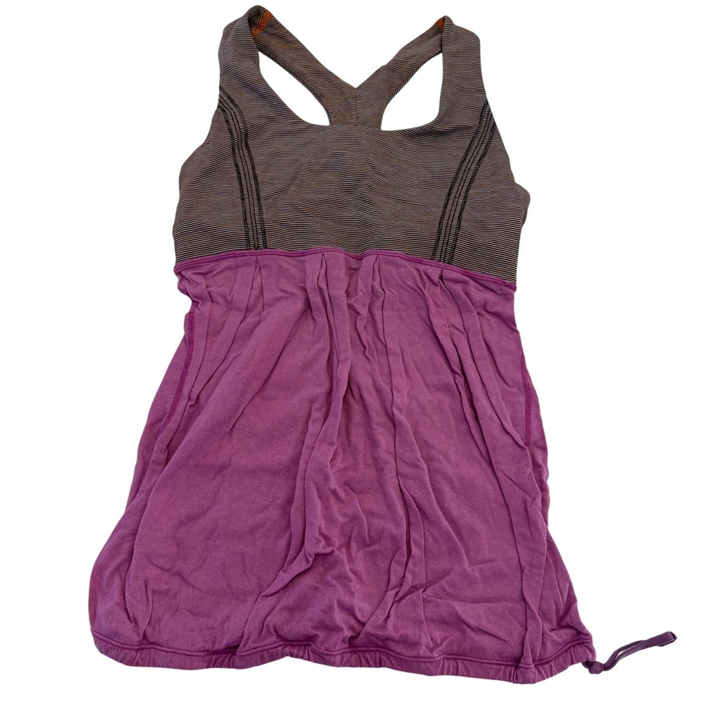 Lululemon No Limits Tank Top Purple Striped Racerback Built-in Bra Size 4